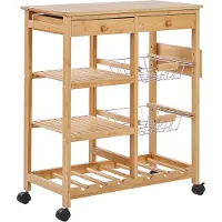 Beliani Servierwagen Hellbraun Bambusholz 80 x 67 x 37 cm mit Ablagen Flaschenhaltern 2 Schubladen und 2 Gitterkörben Wohnzimmer Küche