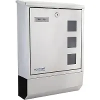 Rottner Briefkasten Corto Inox, Wandmontage, Namensschild/Sichtfenster/Postrolle, Zylinderschloss, 2 Schlüssel, Edelstahl, B 300 x T 100 x H 435 mm