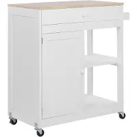 Beliani Servierwagen Weiß Kiefernholz Gummibaumholz MDF Platte 87 x 75 x 44 cm mit Schublade Schrank Ablage Griff Wohnzimmer Esszimmer