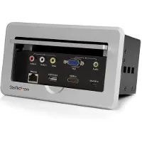 StarTech.com Konferenztisch Tischanschlussfeld - HDMI / VGA / Mini DisplayPort auf HDMI mit Schnelllade USB Port, 1920 x 1080 Pixel, 1080p,720p, Schwarz, Grau, 15,2 m, FCC, CE, REACH, 3.5 mm, 2 x RCA