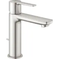 GROHE Lineare Einhand-Waschtischbatterie, S-Size, Zugstangen-Ablaufgarnitur, Ausladung 128mm, 32114DC1, Farbe: Supersteel