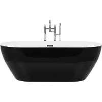 Beliani Badewanne Schwarz Acryl Oval Freistehend 150 x 75 cm mit Überlaufsystem Modern Badezimmer Ausstattung