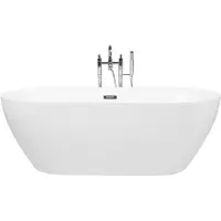 Beliani Badewanne Weiß Acryl Oval Freistehend 180 x 80 cm mit Überlaufsystem Modern Badezimmer Ausstattung