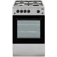 Beko CSG42011FS, Freistehender Herd, Silber, Drehregler, Schwarz, Vorderseite, Emaille