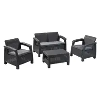 Keter Korfu Outdoor 4-Sitzer Rattan Garten Tisch & Stühle Set