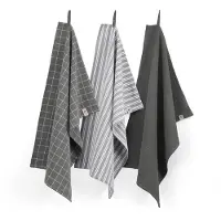 Walra Geschirrtuch-Set Dry Cubes Uni, Stripes & Blocks Off Black (3er-Set)