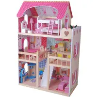 Bandits and Angels Bandits & Angels Puppenhaus aus Holz, rosa, ab 3 Jahren, 90 cm hoch – inklusive 16 Möbelstücken – mit Sound – Puppenhaus – Puppenspielzeug