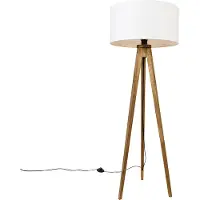 QAZQA Ländliches Stativ Vintage Holz mit Weißem Schirm 50 cm Tripod Classic