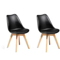 Beliani Esszimmerstuhl 2er Set Schwarz Kunststoff/Kunstleder Holzbeine Matt Minimalismus