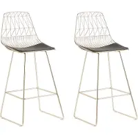 Beliani Moderner Barstuhl 2er Set mit Kissen Gold Rückenlehne 115 cm Industriell