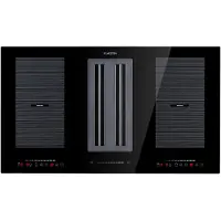 Klarstein Full House DownAir Induktions-Kochfeld mit Kochfeldabzug - Dunstabzugshaube, Tischhaube, Einbau, Autark, 90cm, 4 Zonen, Flexzonen mit Booster, 7110 W, Graphitschwarz