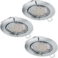 Eglo 3er-Set Einbaustrahler Peneto, Spots Set aus Stahl in Chrom, 3 Einbauleuchten mit GU10 , LED inklusive, Spot flach, schwenkbar, Ø 8,7 cm