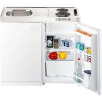 Respekta Küche Miniküche Singleküche Küchenzeile Pantry Weiß Levin 100 cm, mit Duo-Kochmulde und Unterbaukühlschrank, PANTRY100SV