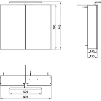 Emco mee LED-Lichtspiegelschrank, aluminium, 2 Türen, Aufputzmodell, LED-Leuchte, 800mm, 949805051