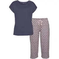 Vivance Capri-Pyjama mehrfarbig Gr. 32/34 für Damen. Rundhals und Allover-Druck. Loose Fit. Nachhaltig.