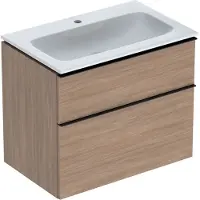 Geberit iCon Set Möbelwaschtisch mit Unterschrank, 2 Schubladen, 75x63x48 cm, 502336, 502.332.JH.1, Farbe: Waschtisch: weiß/KeraTect, Front/Korpus: Eiche/Melamin Holzstruktur, Griff: lava/