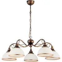 Jupiter XSARA Hängeleuchte Klassisch 5-flammig E27 Pendelleuchte Vintage Retro Landhausstil Handpatiniert Braun Weiß