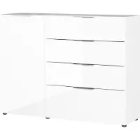 Germania Sideboard - 134 x 102 cm - 1 Tür - 4 Schubladen - Weiß - Glas