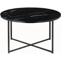 SalesFever Couchtisch 80 cm | Glasplatte foliert in Marmor-Optik | Gestell Metall | B 80 x T 80 x H 45 cm | schwarz