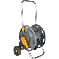 Hozelock 60 m montierter Schlauchwagen mit 50-m-Schlauch, Standrolle, Manuell, Funktional, Grau, PVC, Freistehend