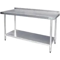 Vogue Edelstahl Arbeitstisch mit Aufkantung und Regalboden 180 x 60cm