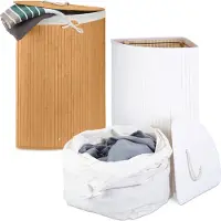 Relaxdays 2tlg. Eckwäschekorb Set aus Bambus Weiß,Hellbraun
