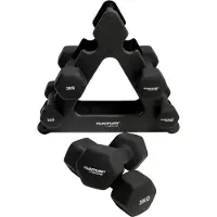 Tunturi 6er Set Kurzhanteln mit Rack, Hantelset mit je 2 x 1 kg, 2 kg, 3 kg, Kurzhantelset, Hanteln aus Gusseisen