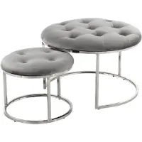Hearthome & Living | Set mit 2 Poufs Becky Grau Polyester 60x41x60 cm | NADUVI