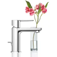 GROHE Lineare Einhand-Waschtischbatterie, XS-Size, Zugstangen-Ablaufgarnitur, Ausladung 107mm, 32109AL1, Farbe: Hard graphite gebürstet
