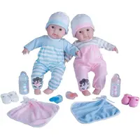 JC Toys Berenguer Boutique 30050 TWINS 15 Babypuppen mit weichem Krper 12-teiliges Geschenkset mit offenen/geschlossenen Augen Perfekt fr Kinder