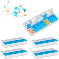 Relaxdays 5 x Tablettenbox 7 Tage 2 Fächer Weiß,Blau