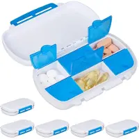 Relaxdays 6 x Tablettendose 6 Fächer Weiß,Blau
