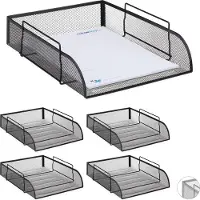 Relaxdays 5 x Dokumentenablage stapelbar schwarz Schwarz