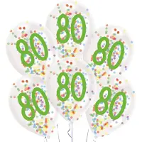 Magni 9909844 - Latexballons Konfetti, Zahl 80, 6 Stück, circa 27,5 cm, mit Füllung, Zahlenballons