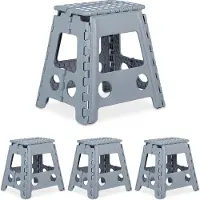 Relaxdays Klapphocker faltbar XL hellgrau 4er Set Weiß,Grau
