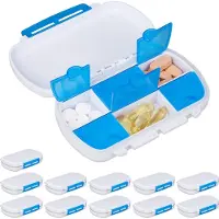 Relaxdays 12 x Tablettendose 6 Fächer Weiß,Blau