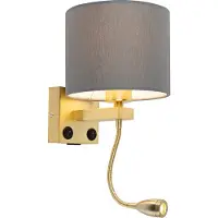 QAZQA Art Deco Wandlampe Gold mit USB und grauem Schirm - Brescia