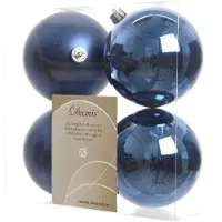 Décoris 4 Weihnachtskugeln 10cm Kunststoff Christbaumkugeln bruchsicher dunkelblau