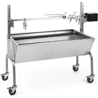 OneConcept 2-in-1 Rotisserie Grill mit Motor, Grill mit Drehspieß, Großer Spießgrill für Hähnchen & Spanferkel, Grill mit Motor, Spieß Grill mit Edelstahl-Rost, Großer Holzkohlegrill mit Bodenrollen