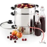 Klarstein Applebee - Elektrischer Dampfentsafter, Edelstahl Fruchtentsafter, 1500 W Starkes Heizelement, integriertes 1500 W, 8 L Volumen, Ø 25 cm, Cool-Touch-Griffe, inkl. Zubehör, silber
