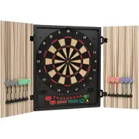 Klarfit OneConcept - Dartmaster 180 Dartautomat, Dartscheibe elektronisch, E-Darts, Dartboard mit bis zu 8 Spieler, virtueller Gegner, LED-Anzeigen, 12 Pfeile, Beige