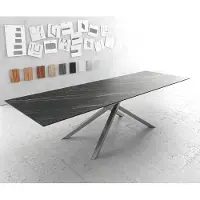 DELIFE Esstisch Edge 300x100cm Keramik LaminamNoir Desir Braun Kreuzgestell Rechteck Edelstahl