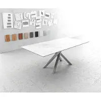 DELIFE Esstisch Edge 200x100cm Keramik LaminamStatuarietto Weiß Kreuzgestell Rechteck Edelstahl
