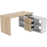 Vente-unique Eckschreibtisch mit Stauraum - Weiß & Eichefarben - ALDRIC III