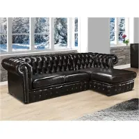 Vente-unique Ecksofa BRENTON im Chesterfield-Stil, 100% Büffelleder - Farbe braun mit kastanienbraunen Akzenten - Ecksofa rechts