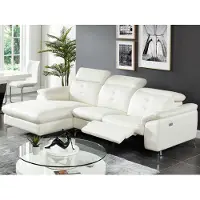 Vente-unique Ecksofa LISMORE mit elektrischer Relaxfunktion in Büffelleder - Weiß - Linkes Ecksofa