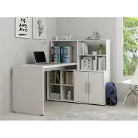 Vente-unique Eckschreibtisch mit Stauraum - Weiß - LEON