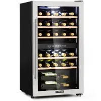 Klarstein Weinkühlschrank, Getränkekühlschrank Schmal, Kühlschrank mit Glastür, Getränkekühlschränke Freistehend, Weinkühlschrank Klein, Weinkühlschränke 2 Zonen, UV-Schutz, 5-22 °C, 29 Flaschen