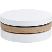 Vente-unique Couchtisch rund - drehbar - 1 Ablagefach - MDF - Weiß & Holzfarben hell - JANITA