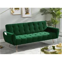 Vente-unique Schlafsofa Klappsofa 3-Sitzer - Samt - Tannengrün - POLANI